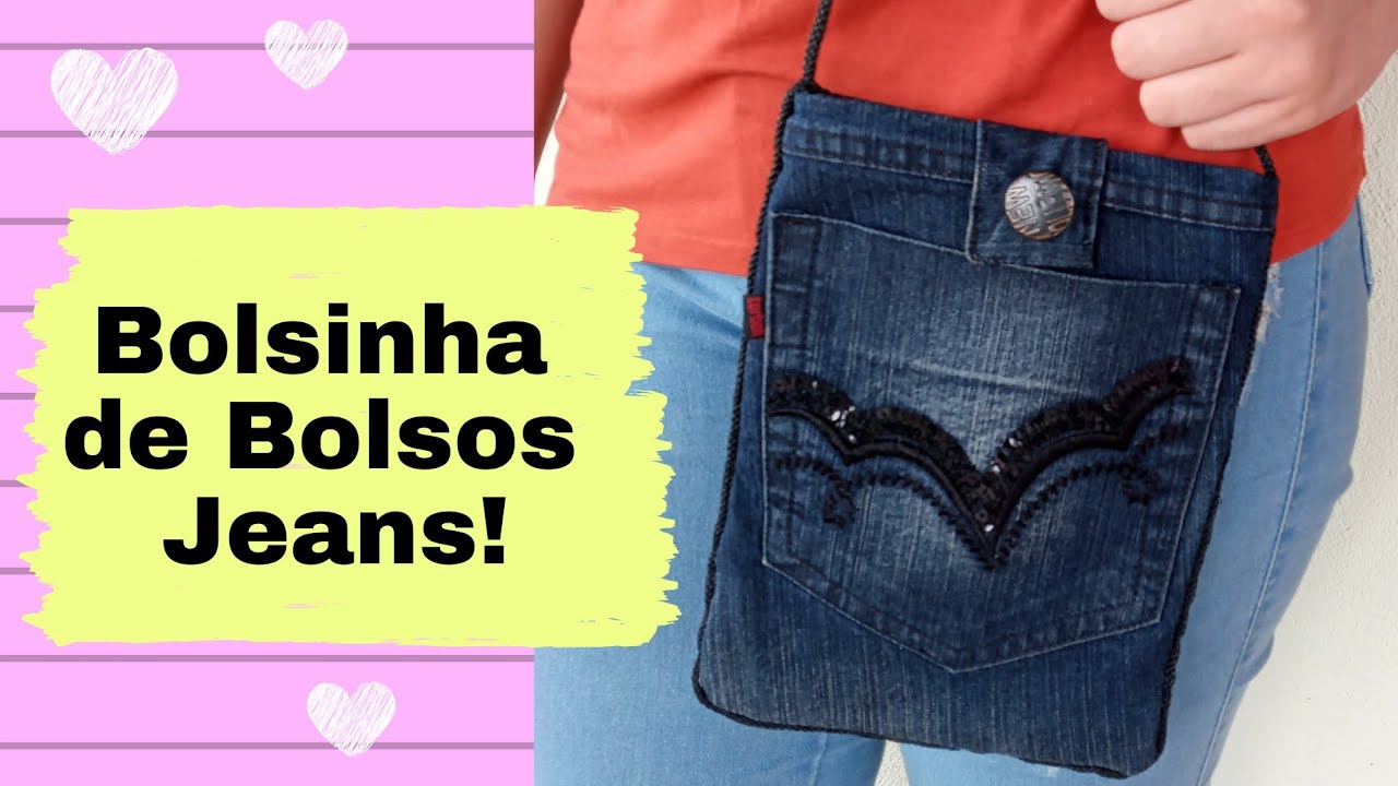 BOLSINHA  JEANS!feita a mão!! ( c/ bolsos ) 😍🌎🌿#artesanato #jeans #bolsa #DIY #Reaproveitar #fácil