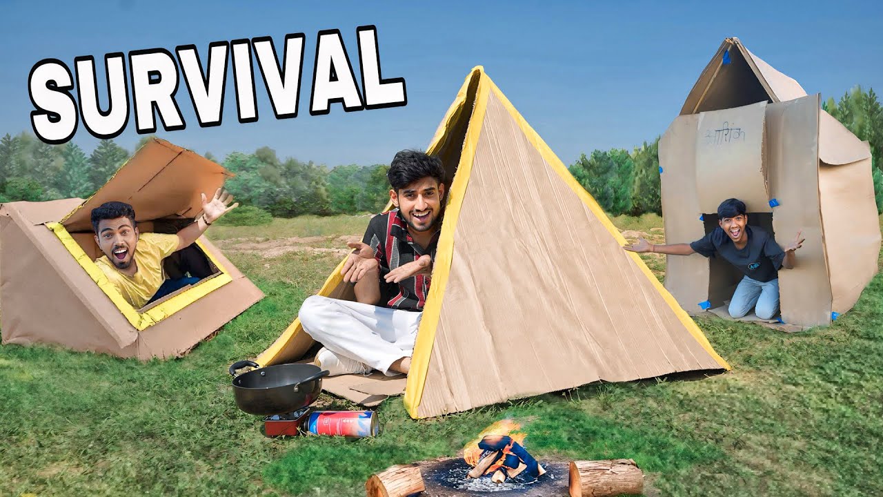 Night survival challenge in low to high budget cardboard house