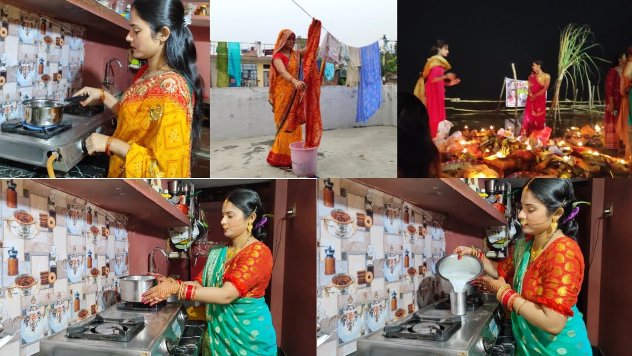 🌺नई दुल्हन की तहर सज धज कर चली मैं तो छठ घाट😍झमझम बारिश में हुई संध्या अर्घ🙏chhath puja vlog 2025