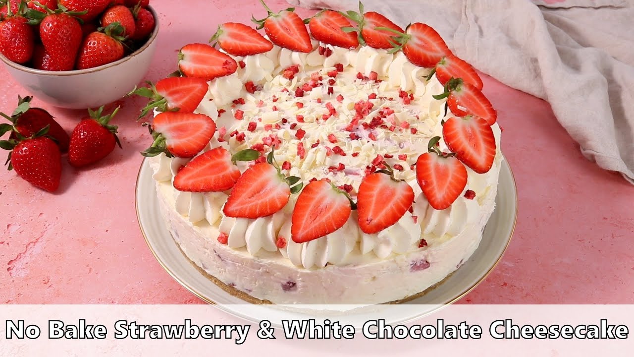 No Bake Strawberry & White Chocolate Cheesecake Recipe