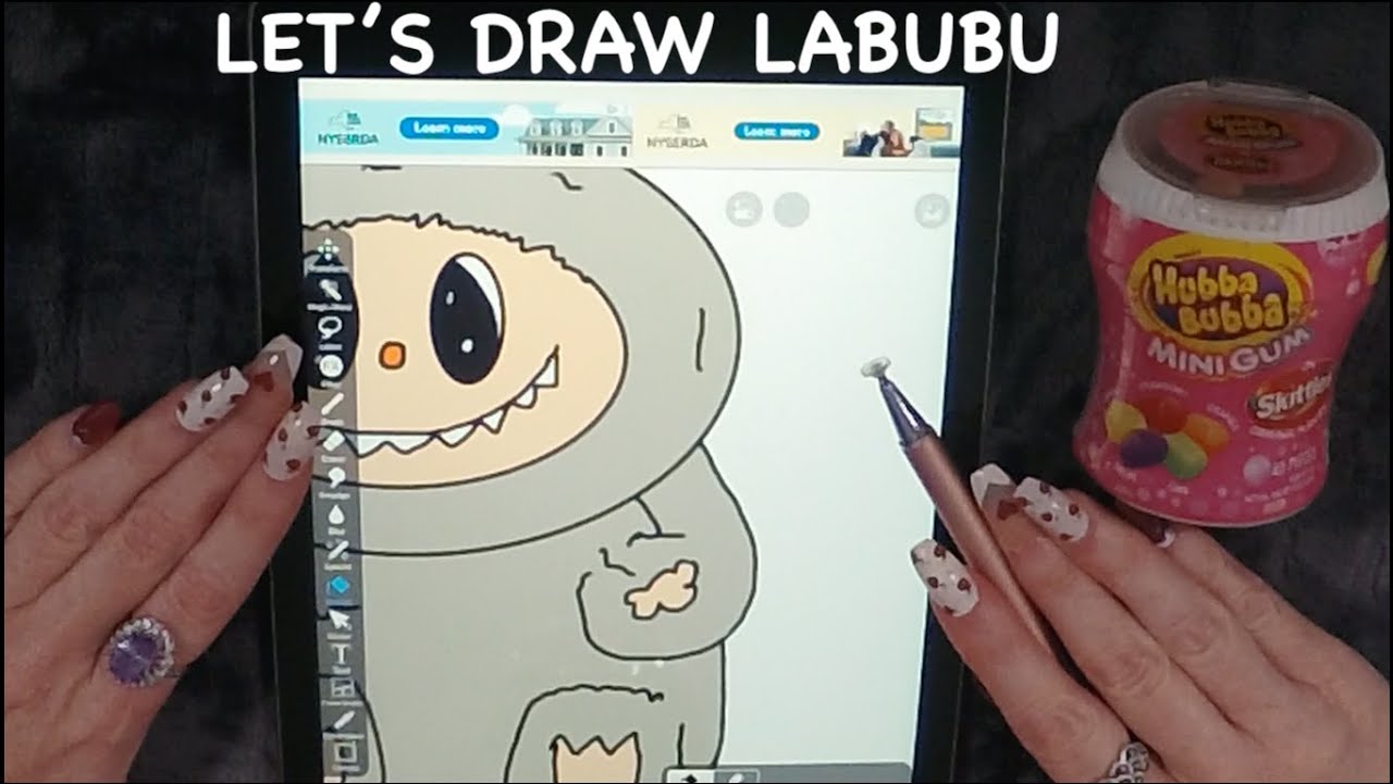 ASMR Gum Chewing Drawing Labubu On iPad | Whispered | Writing Names
