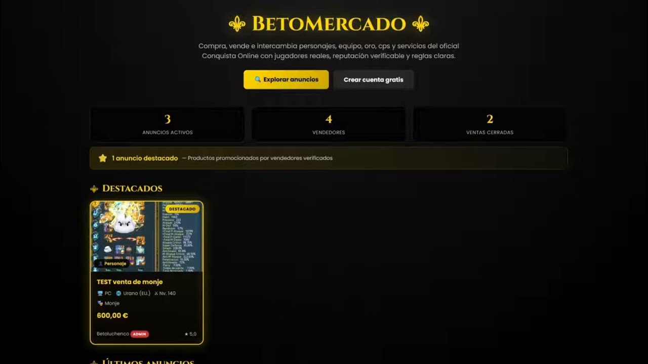 Conquista Online 3.0 Nueva Web de compra y venta para la comunidad de conquista 🐉