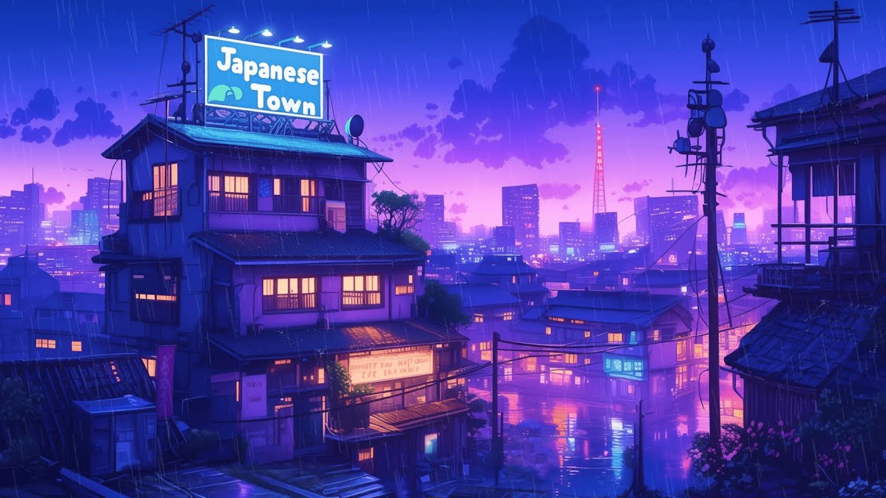 🌙 Late Night Focus Session | 🎧 Lofi Hip Hop for Study & Sleep | 🌧️ Rain Stream | The Japanese Town