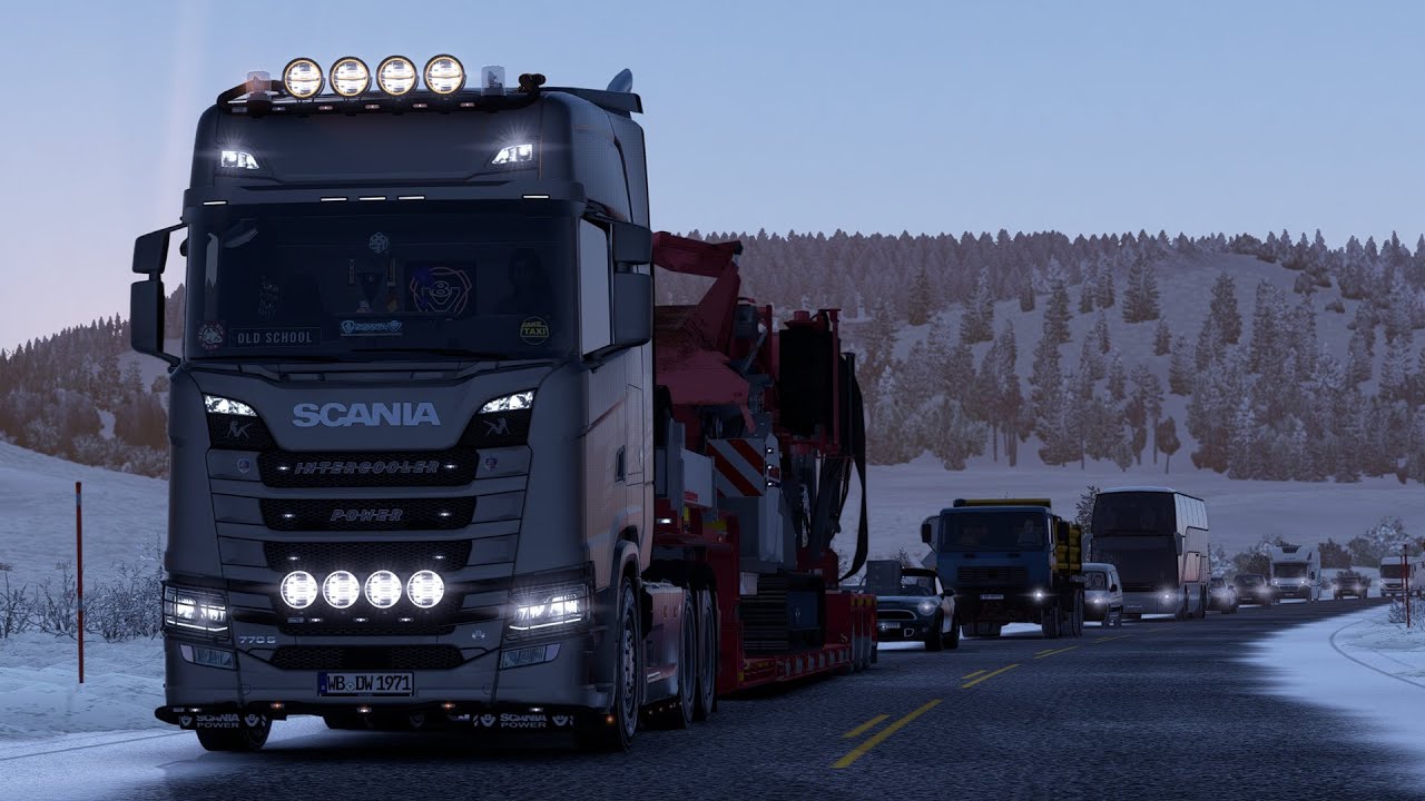 Euro Truck Simulator 2 | Crossing Arctic Circle from Umeå (S) to Mo I Rana (N) | SCANIA V8 770