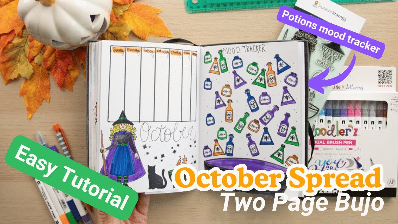 Witchy October Bullet Journal Spread: Potions Mood Tracker | Easy Stamps & Markers Tutorial