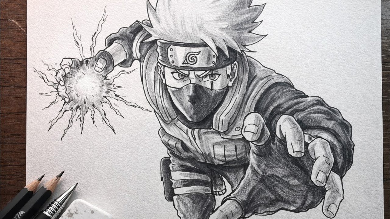 How To Draw Kakashi Hatake With Kubikiribocho And Chidori || Anime Pencil Drawing