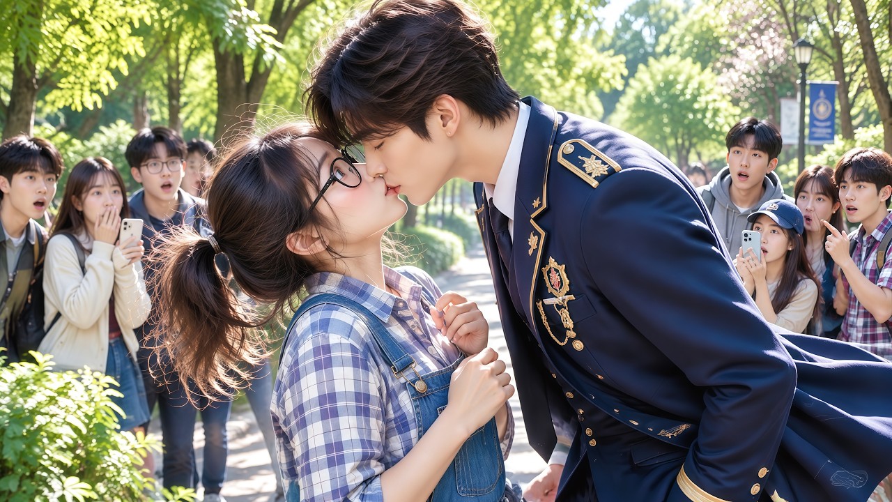 Hunk bf public kiss ugly her,think love,but use to protect 1st love!She left,become beauty,bf regret