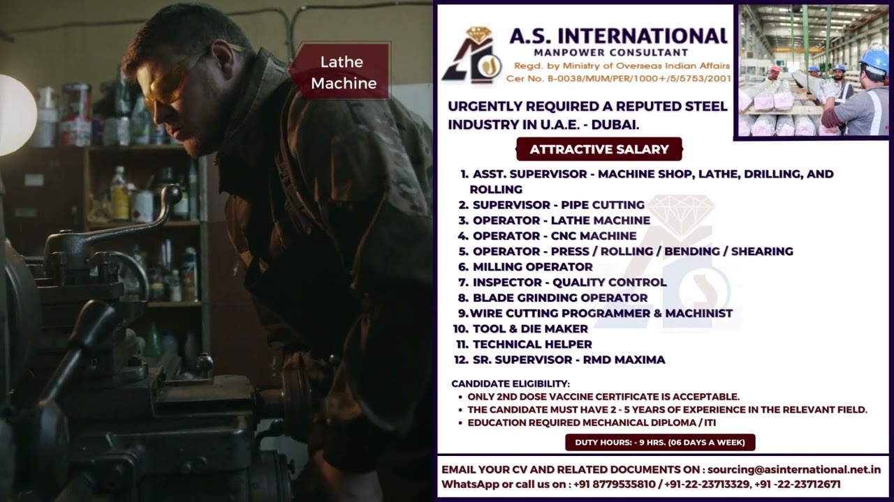 Urgent Job Requirements in U.A.E - Dubai || A.S. International Manpower Consultants