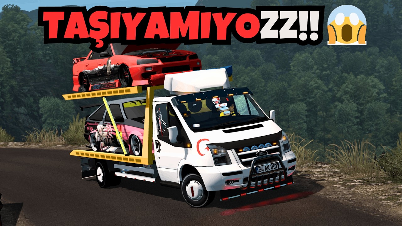 FORD TRANSİTE 2 TANE ARABA YÜKLERSEK NE OLUR ??? | ÖLÜM YOLLARINA GİRDİK !! | ETS 2 FORD TRANSİT MOD