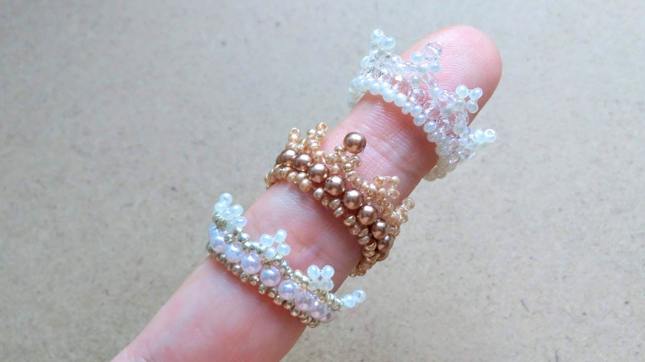 ビーズで作る王冠👑ビーズクラウンリングの作り方♪ How to make a crown bead ring.