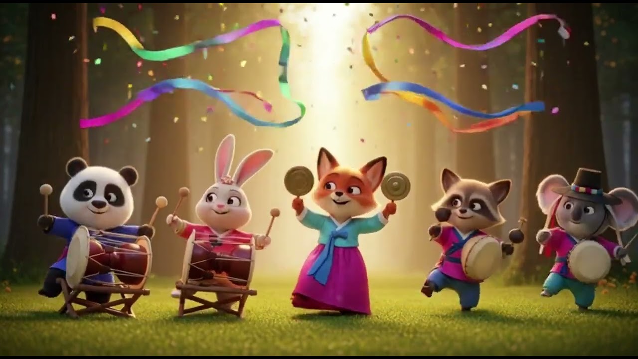 🎵 어린이 동요 – 동물들의 사물놀이 축제 🥁🐼🦊🐰🐢🎶