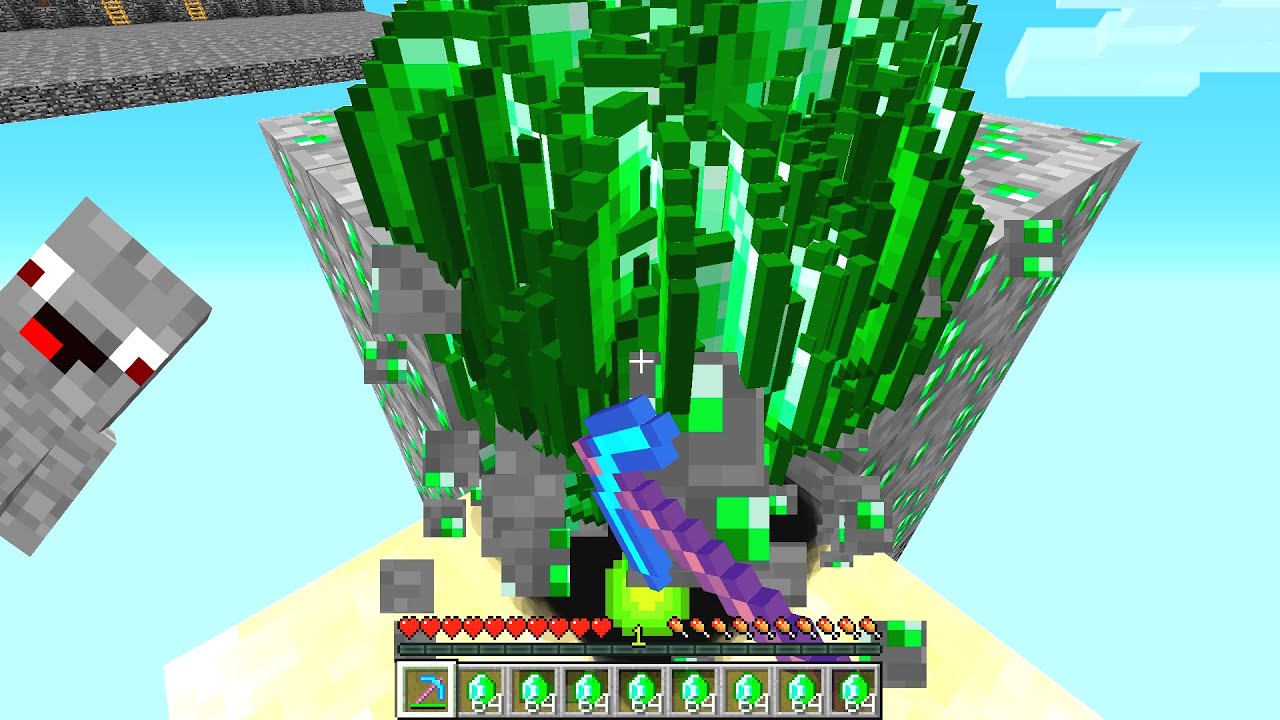Alphastein hat Viele Emeralds durch Glück 9999 Spitzhacke in LUCKY BLOCK BEDWARS
