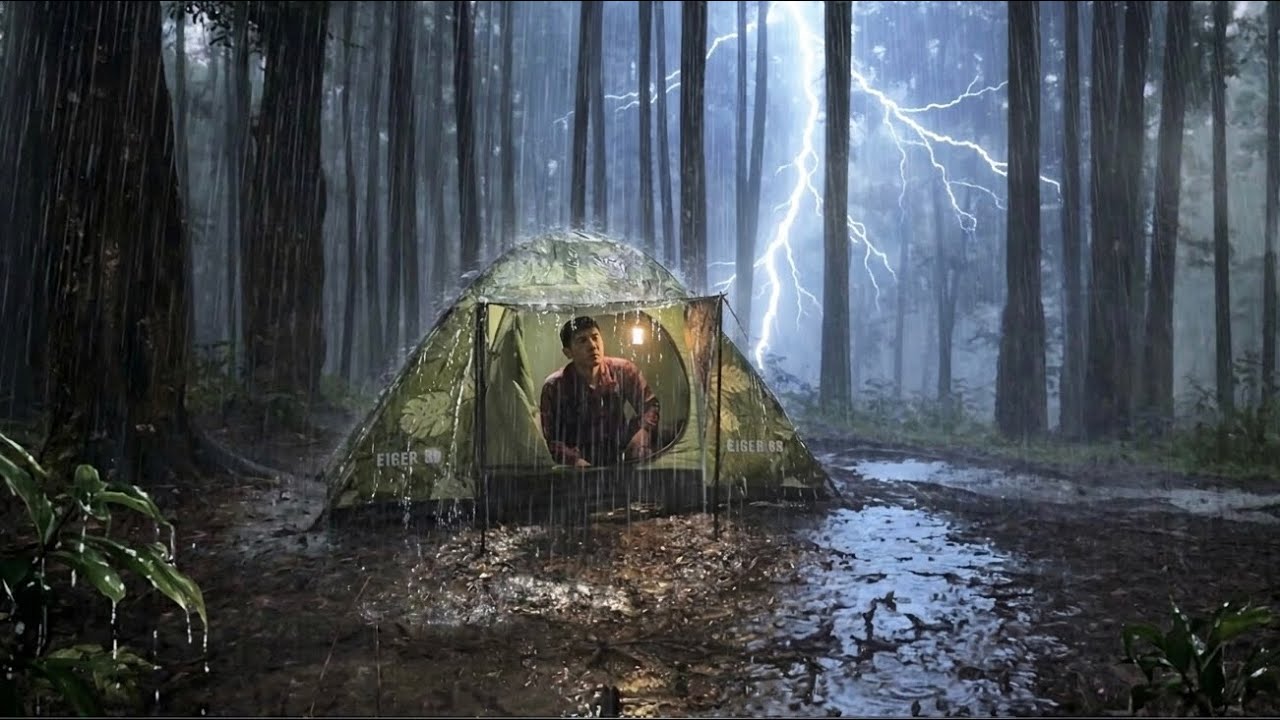 ⚡️NON-STOP SUPER RAIN & LIGHTNING‼️SOLO CAMPING IN HEAVY RAIN, FLOOD & THUNDERSTORM‼️