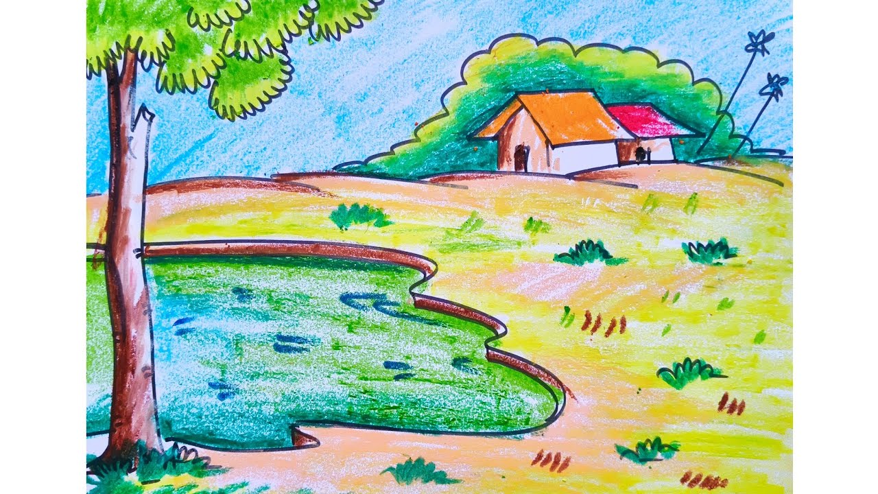 How to beginners village scenery drawing #drawing #scenery #beginners 