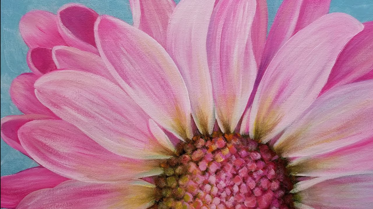 Pink Daisy Large Floral Acrylic Painting Tutorial LIVE