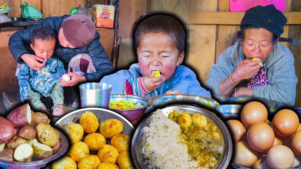 Egg & Potato curry cooking & Eating in Village Style || egg curry gravy || nepali village food vlog
