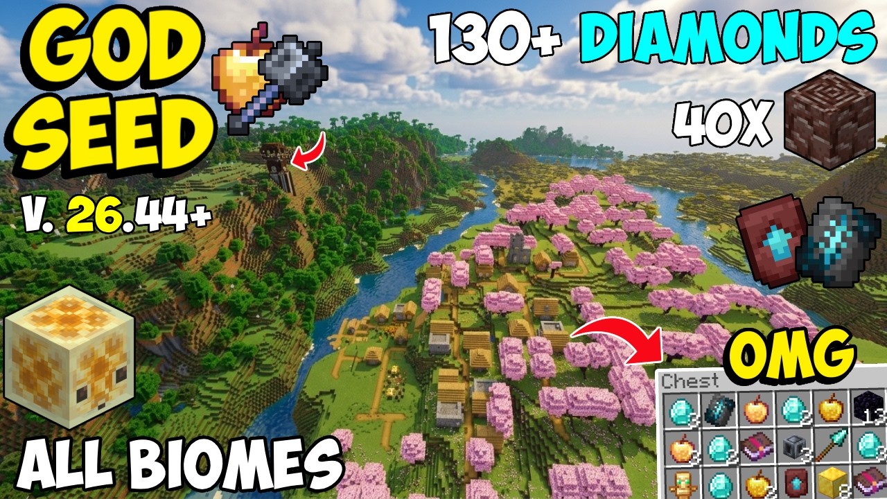 🔥Ultimate [God Seed] For Minecraft 26.44 Bedrock & PE | Five Blacksmith Village | All Biomes Seed