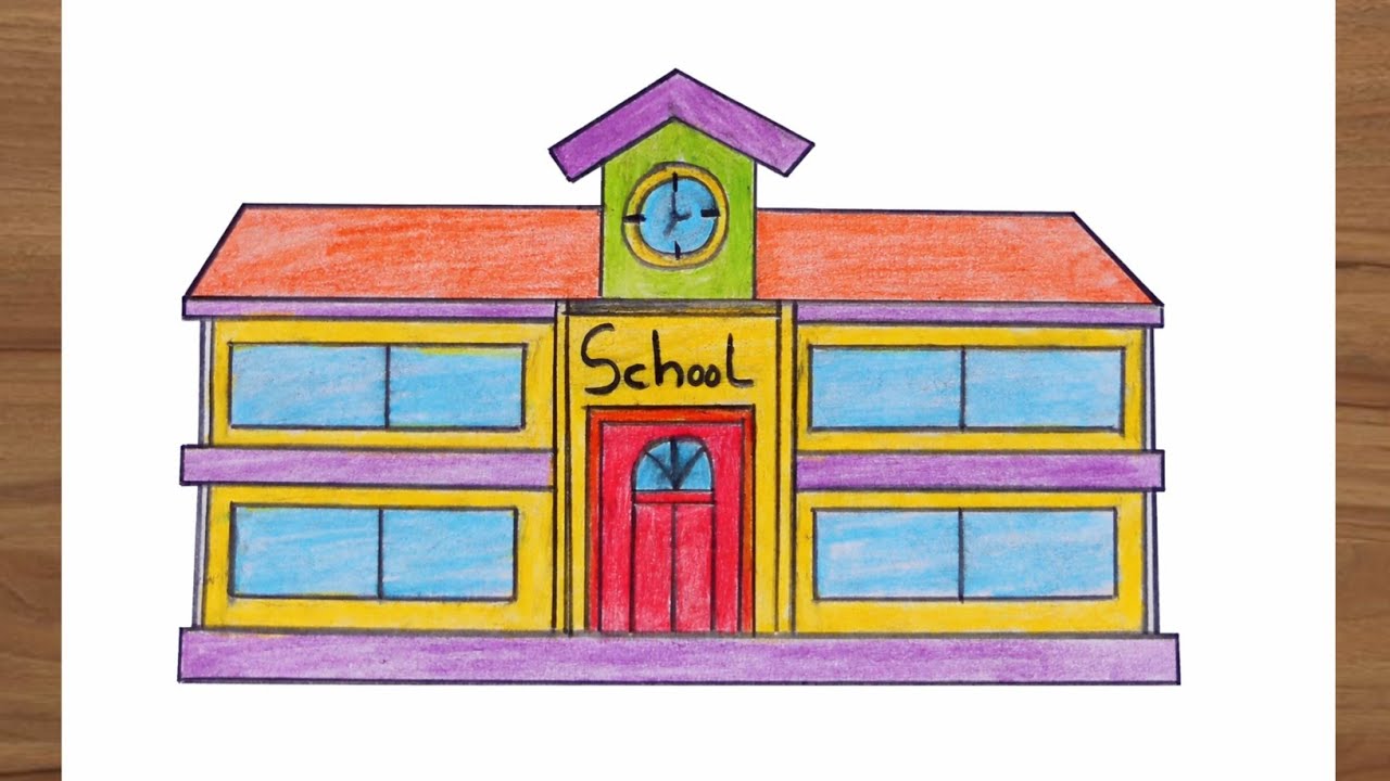 How to Draw a School Easy Step by Step | School Drawing 🏫🏫