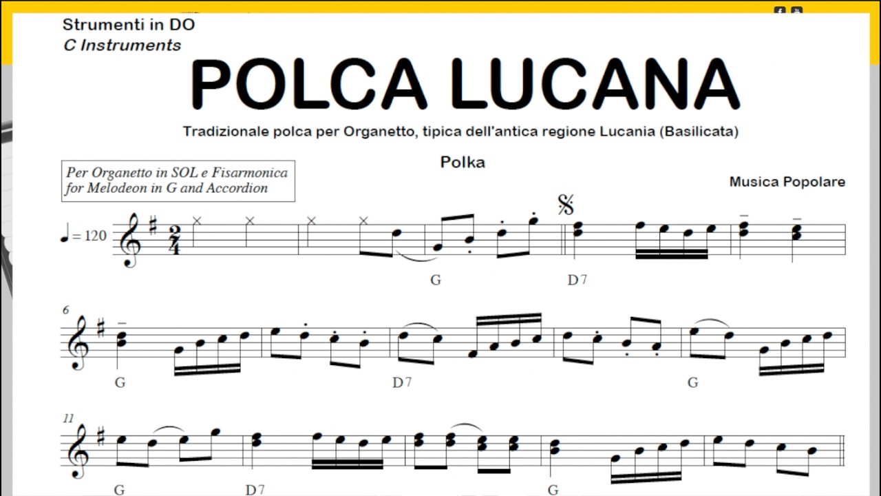 POLCA LUCANA (in SOL) polca: Base Audio Spartiti DO Si♭ Mi♭ (con Basso) per Organetto e Fisarmonica