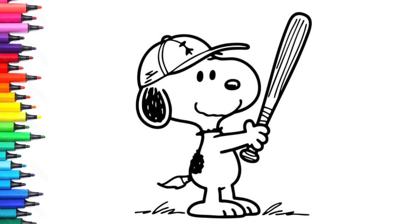 Easy Snoopy Play Baseball Drawing, Painting & Colouring for Kids and Toddlers_ Child Art 