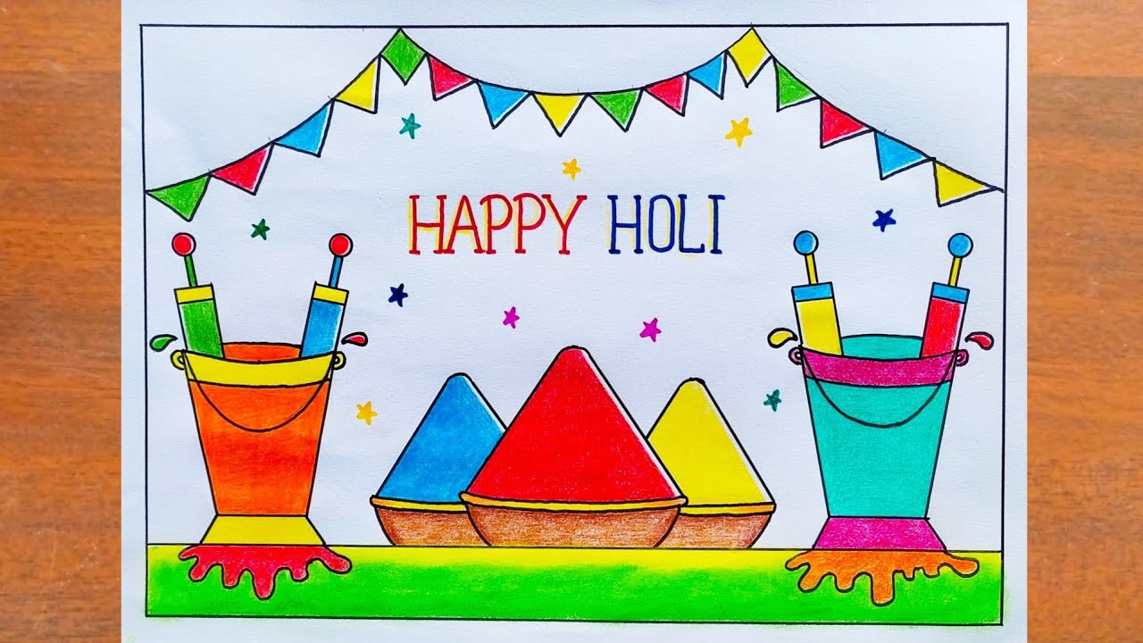 Holi Special Drawing / Happy Holi Poster Drawing / Holi Festival Drawing Easy Steps / Holi Drawing 