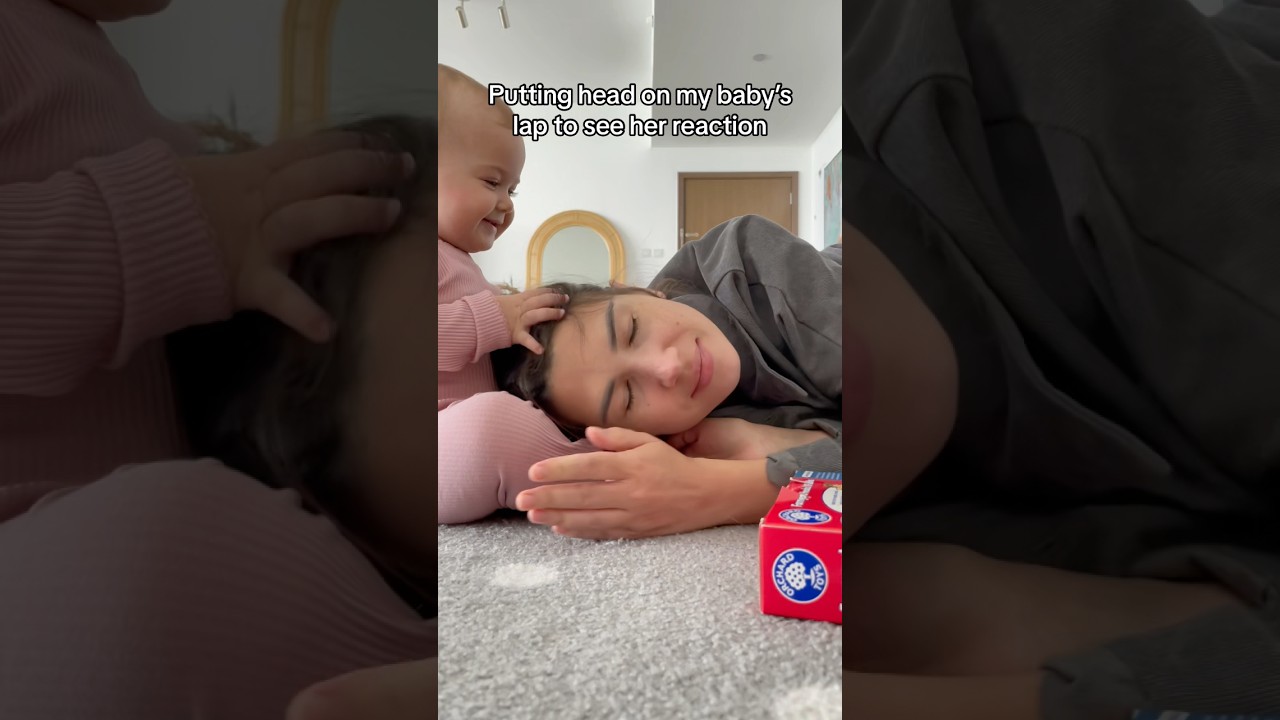 Putting head to my baby’s lap to see her reaction 🥰🥰#baby #funny #cute #mom