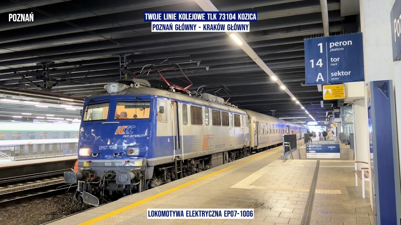 Twoje Linie Kolejowe TLK 73104 KOZICA Poznań Główny - Kraków Główny Polska z tyłu pociągu