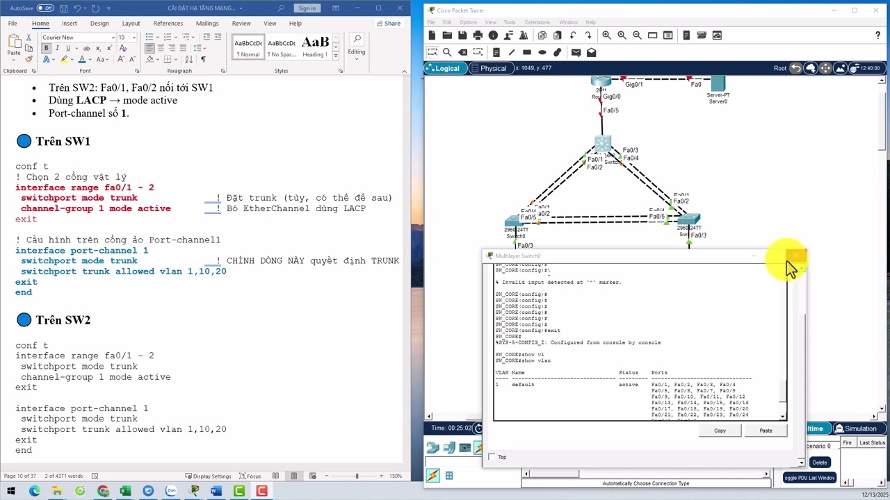 Hướng dẫn cấu h&igrave;nh ether channel , spanning tree , security port tr&ecirc;n cisco