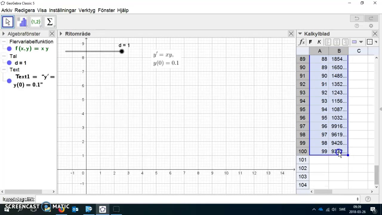 Eulers stegmetod med Geogebra