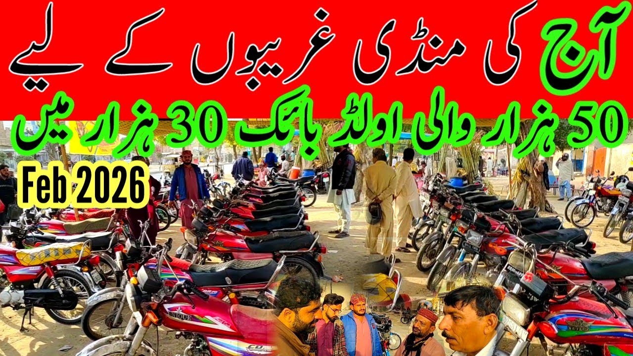 Used bike market mandi latest video February 8 2026|| old bike mandi bahawalpur second hand bike||