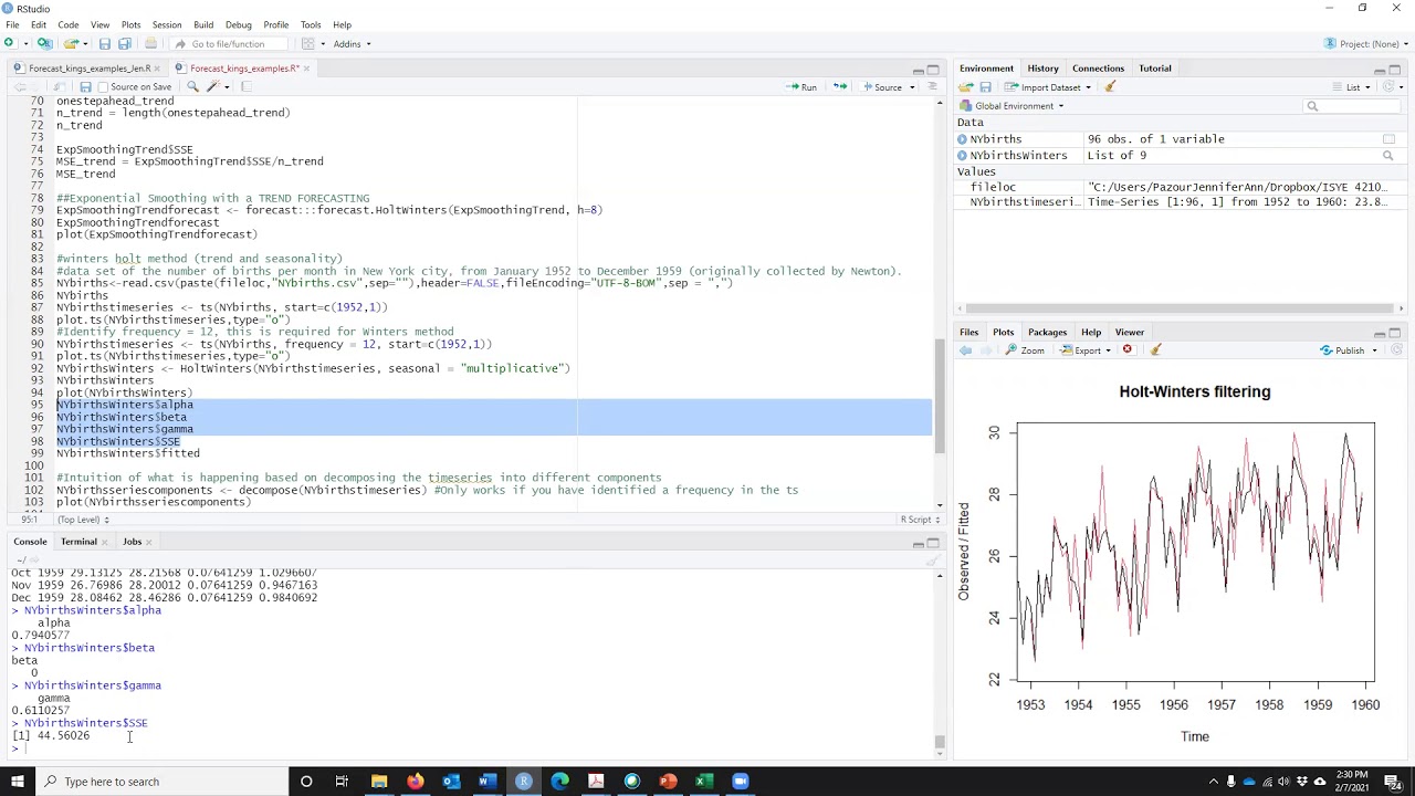 B3 Winters Method in R