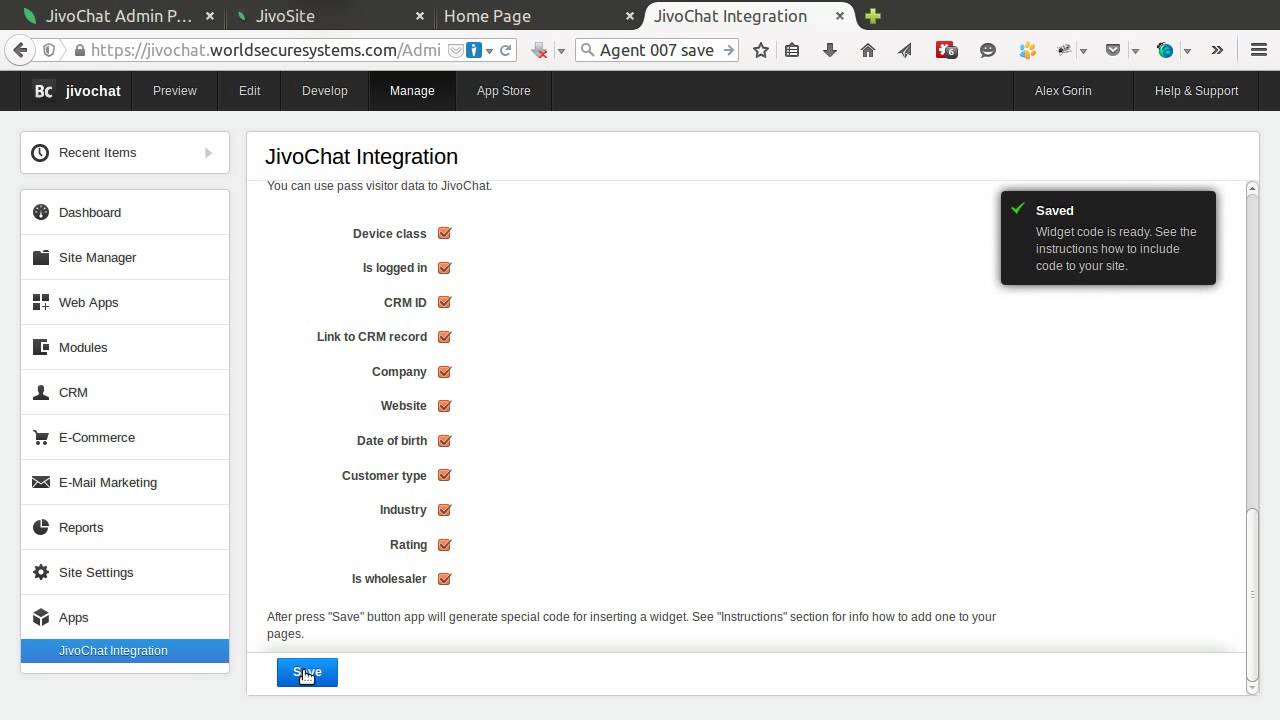 JivoChat Integration app for Adobe Business Catalyst v 1 0