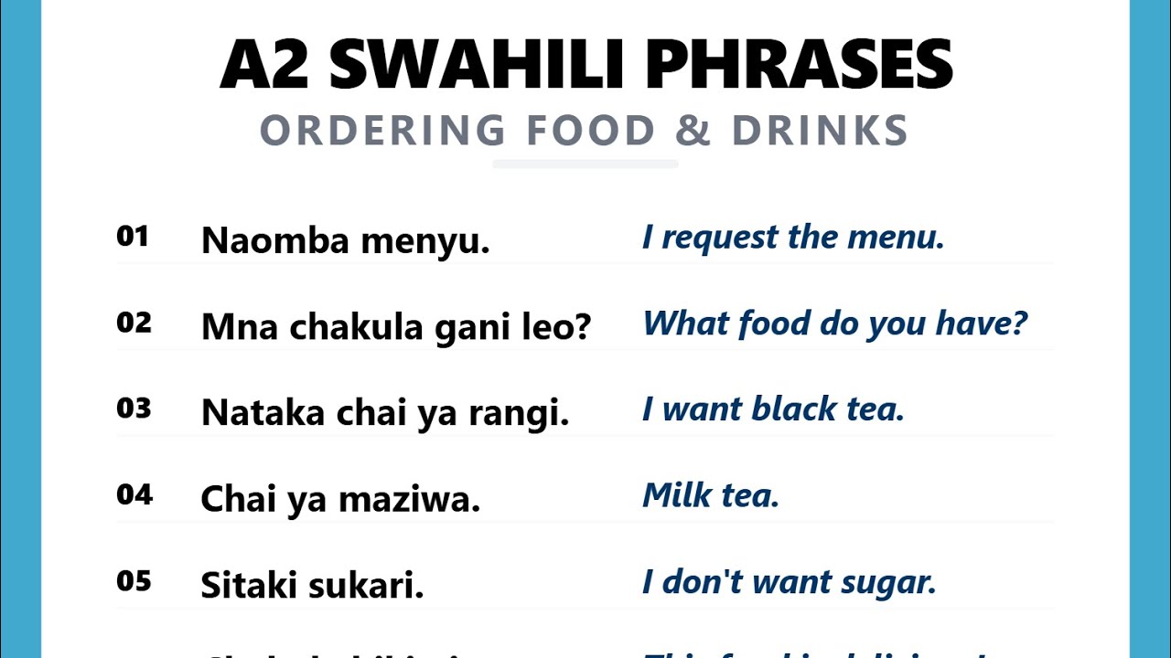 Swahili A2 Phrases: Ordering food and drinks 