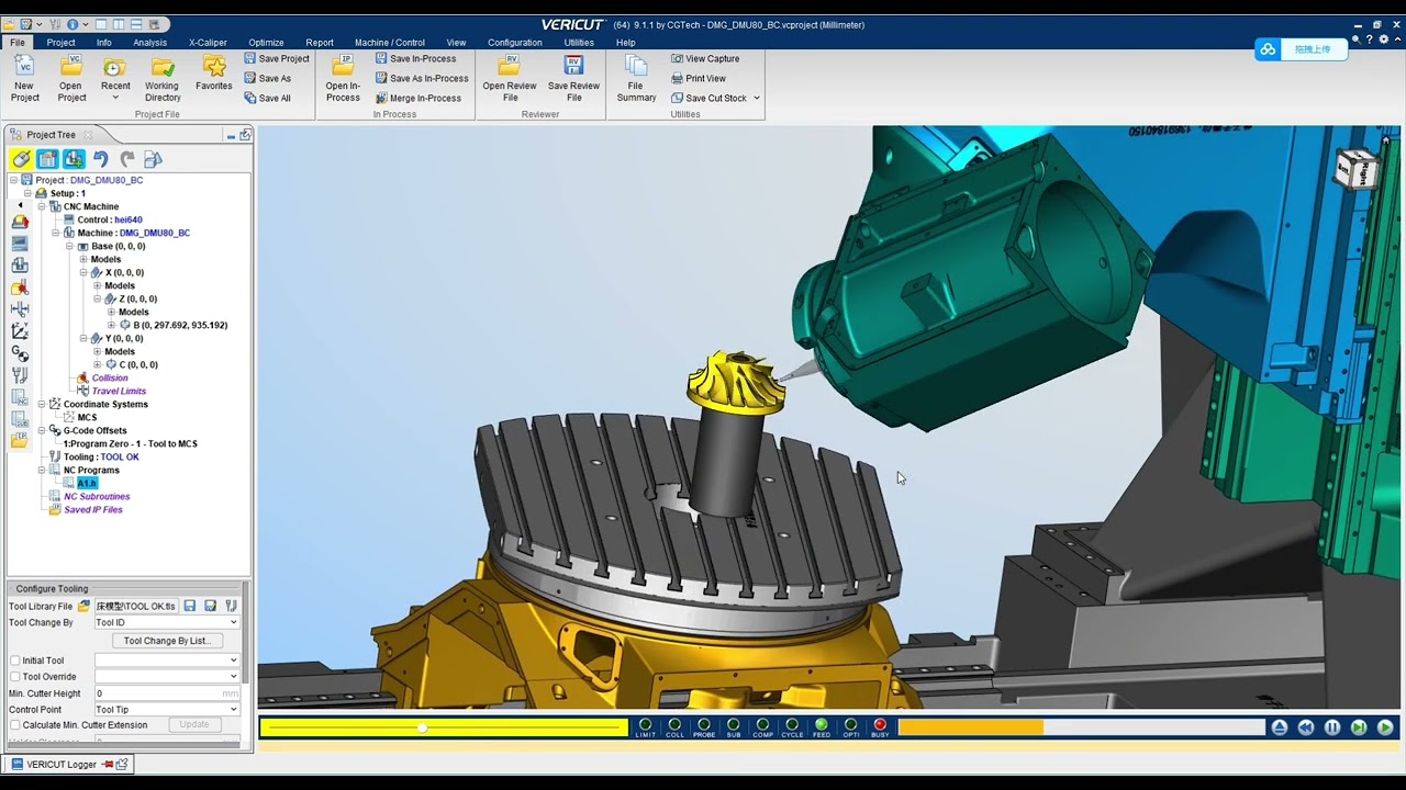 Hypermill to vericut: Simulation impeller with DMU 80 in vericut