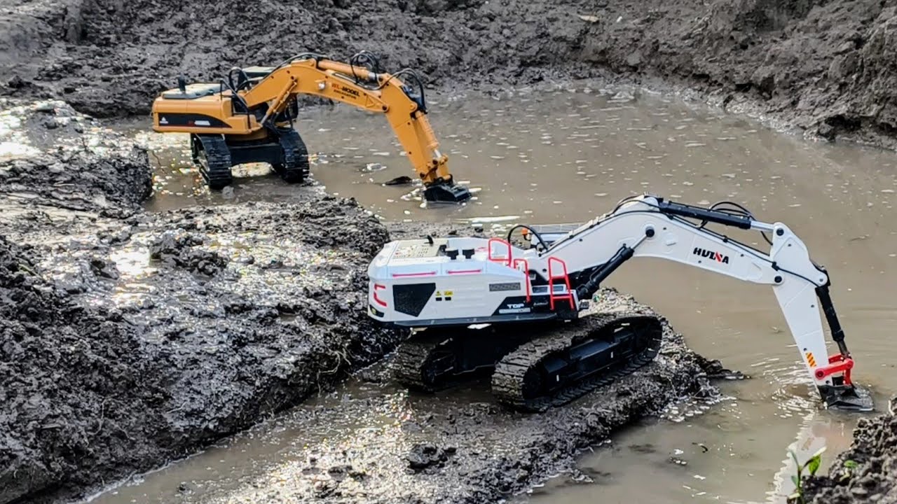Incredible!! Sludge dredging using RC excavator Huina 1594 & WL16800
