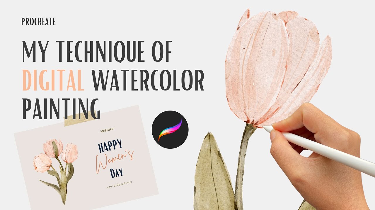 Drawing a tulip in watercolor. My digital watercolor painting technique. Procreate tutorial.