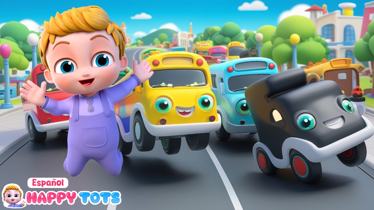 Diez pequeños autobuses👶🏻 Canciones Infantiles | Happy Tots Español