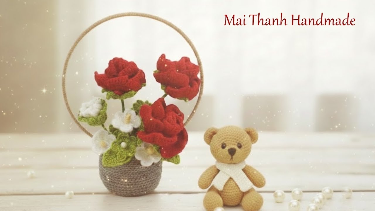 [ENG SUB]Crochet flower basket I Móc giỏ hoa hồng xinh xắn, xịn xò làm quà tặng #Mai Thanh Handmade
