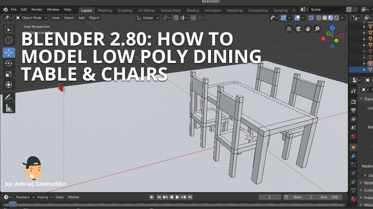 7. BLENDER 2.80: HOW TO MODEL LOW POLY DINING TABLE AND CHAIRS
