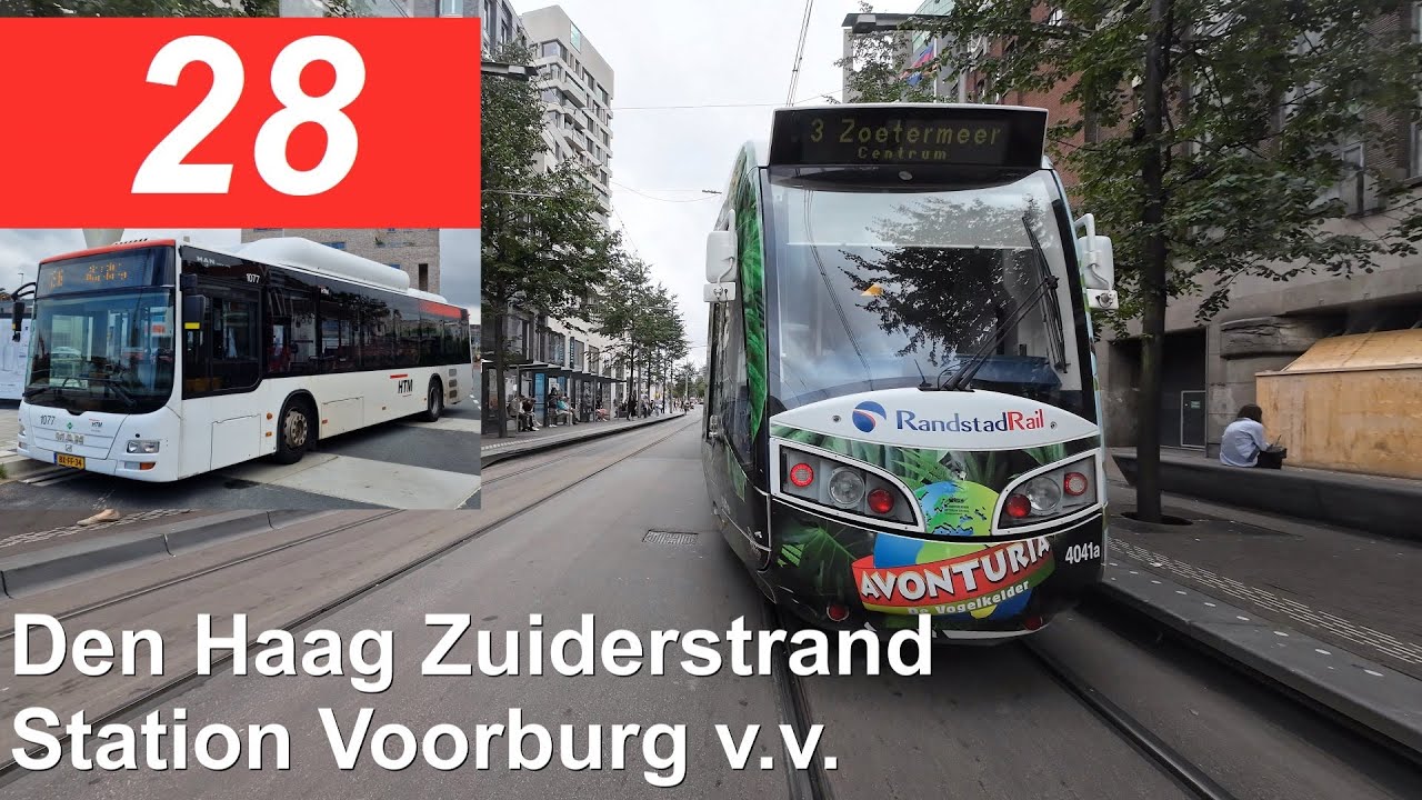 HTM lijn 28: Den Haag Zuiderstrand - Voorburg Station - Den Haag Zuiderstrand | HTM 1077 | 2023