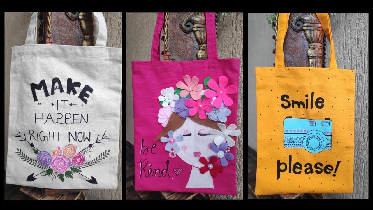 Fabric paint's on Canvas bag|Tote bag painting ideas|Felt cloth craft|customize handmade gift idea