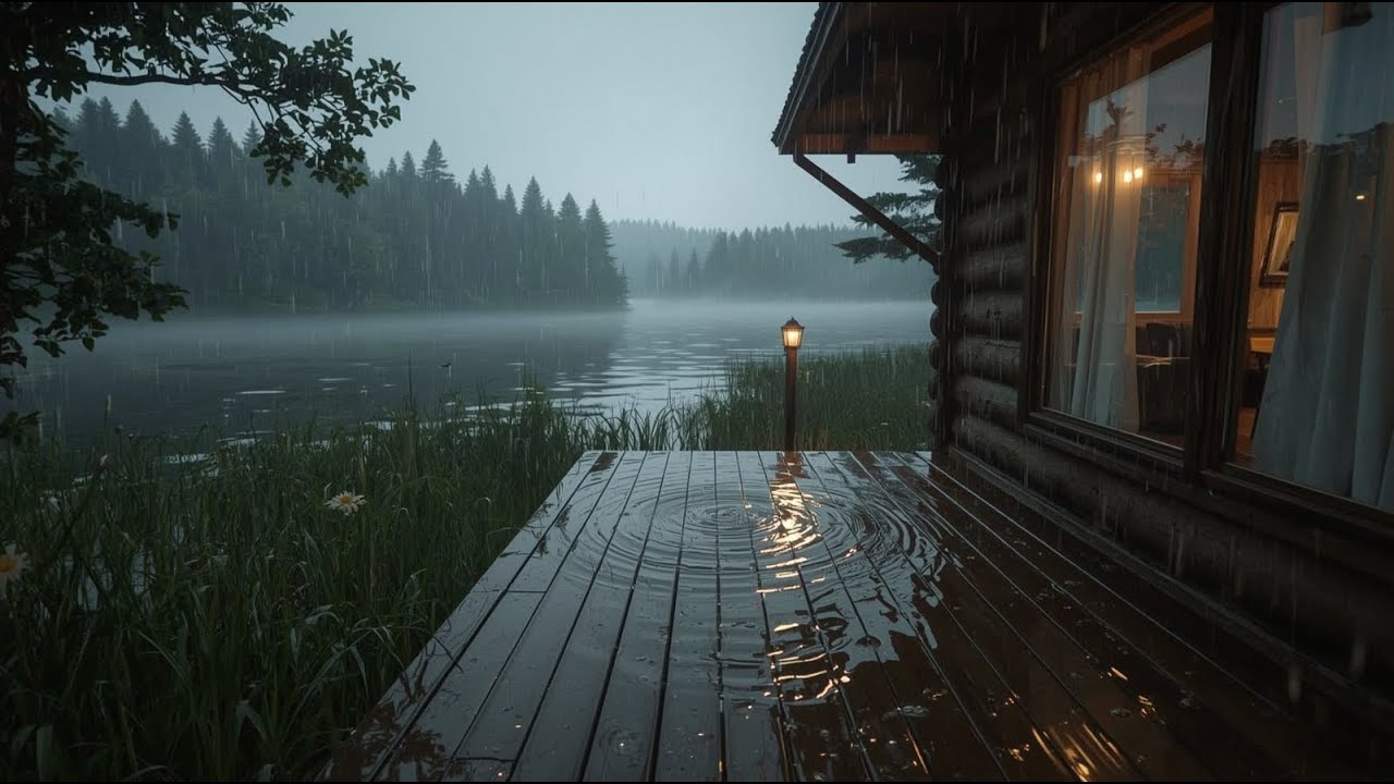 Rainy Night at the Lakeside Cabin | Soothing Rain Sounds for Sleep in 4K