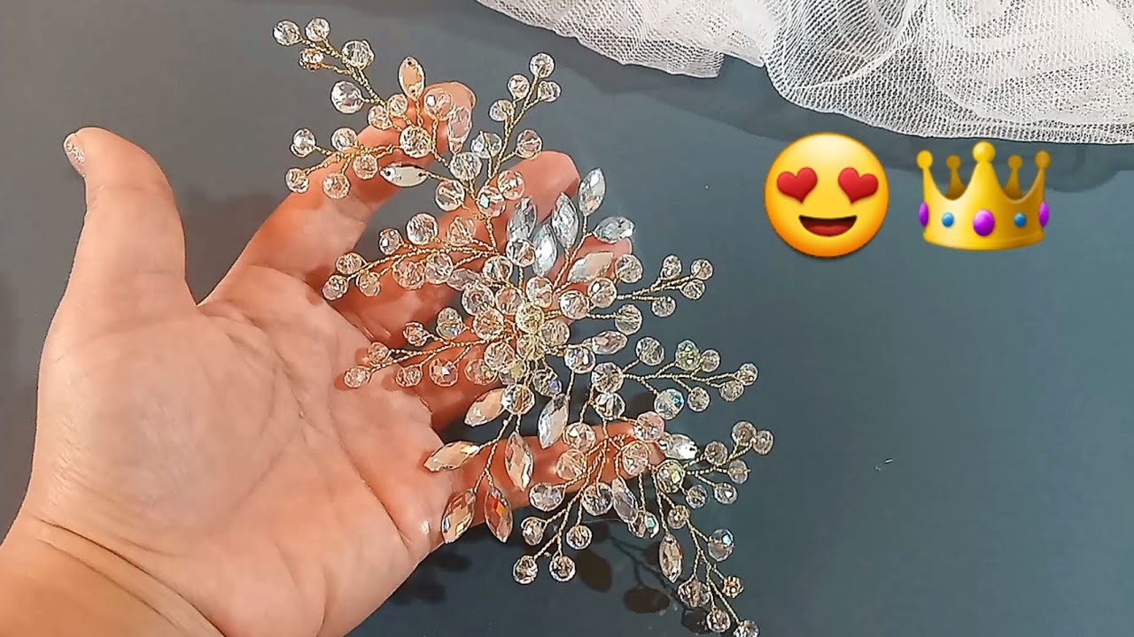 How to make a crown with crystals/آموزش ساخت ریسه مو کریستالی/تاج عروس کریستالی