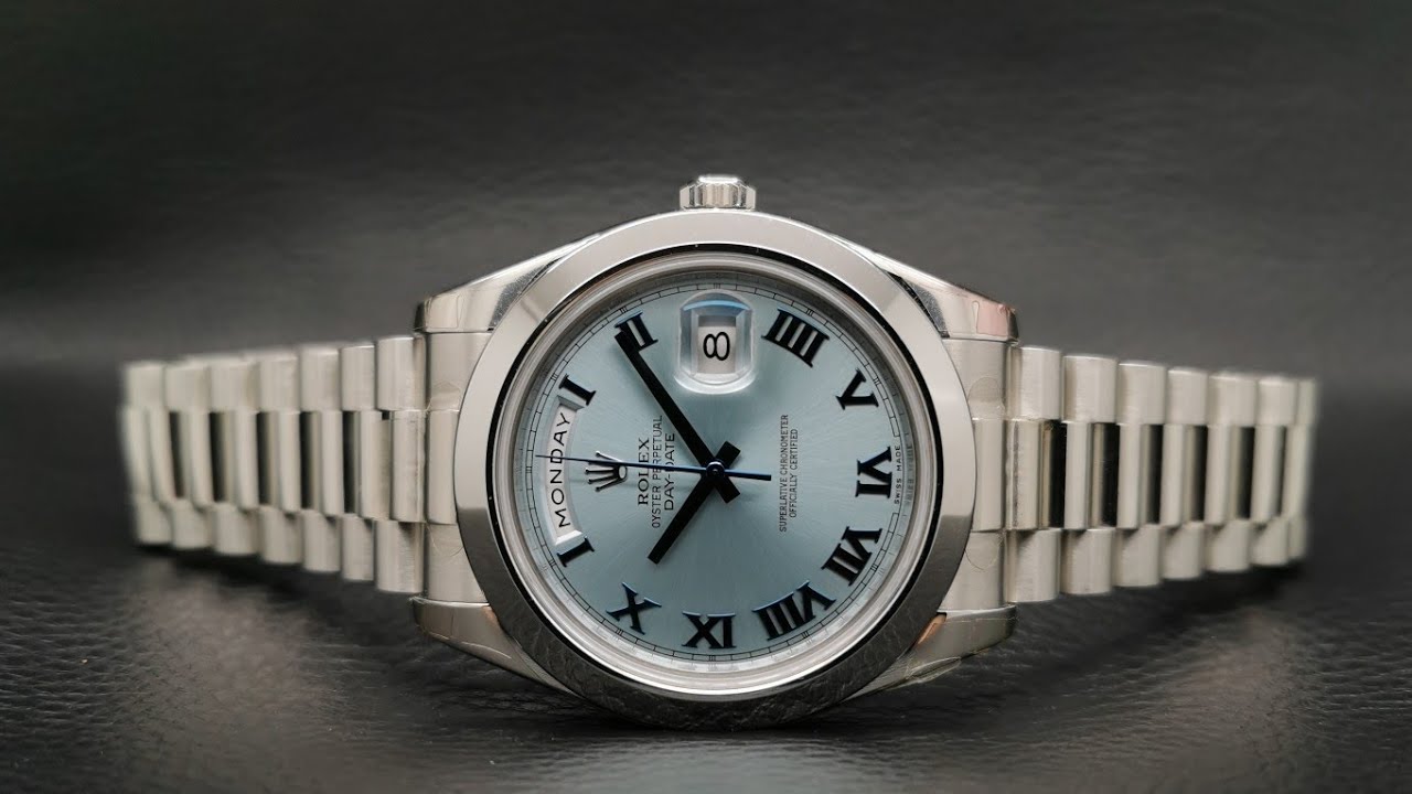 Pre-Owned Rolex DayDate II Platinum Ice Blue Dial 41 mm 218206