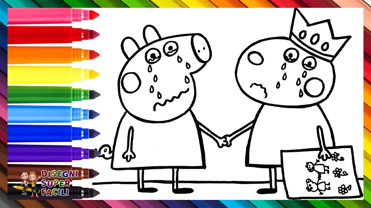 Disegnare e Colorare Peppa Pig e Suzy Pecora che si salutano 🐷😭🐑🫂 Disegni per bambini