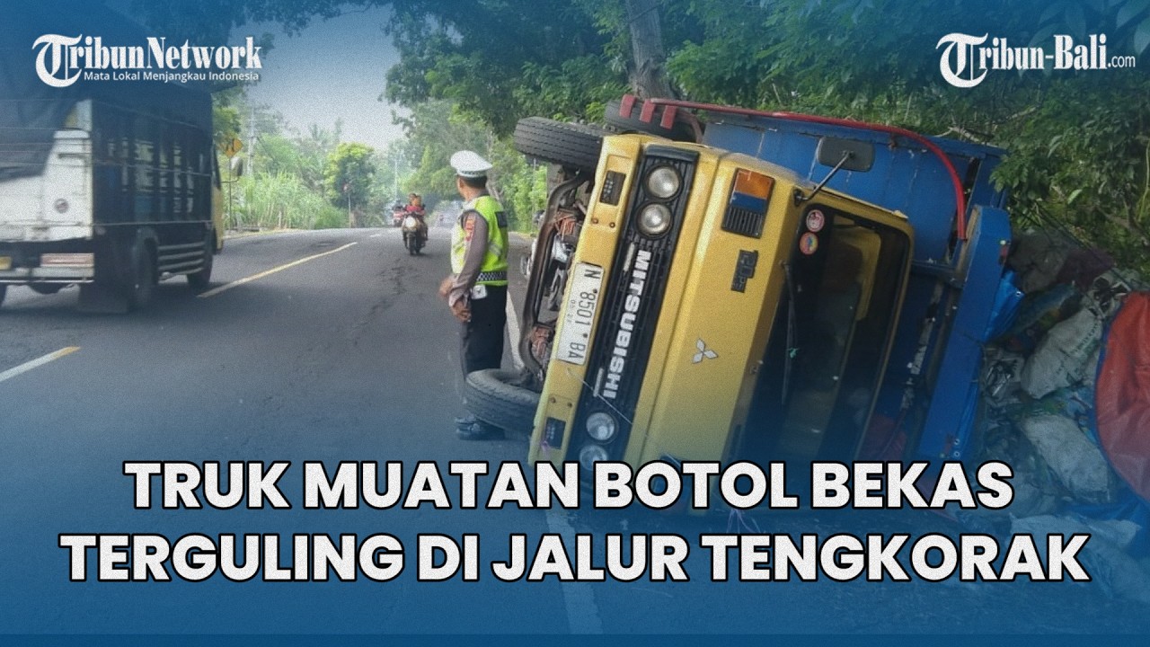 Truk Muatan Botol Terguling di Jembrana Bali, Terjal Jalan Bergelombang Lalu Oleng