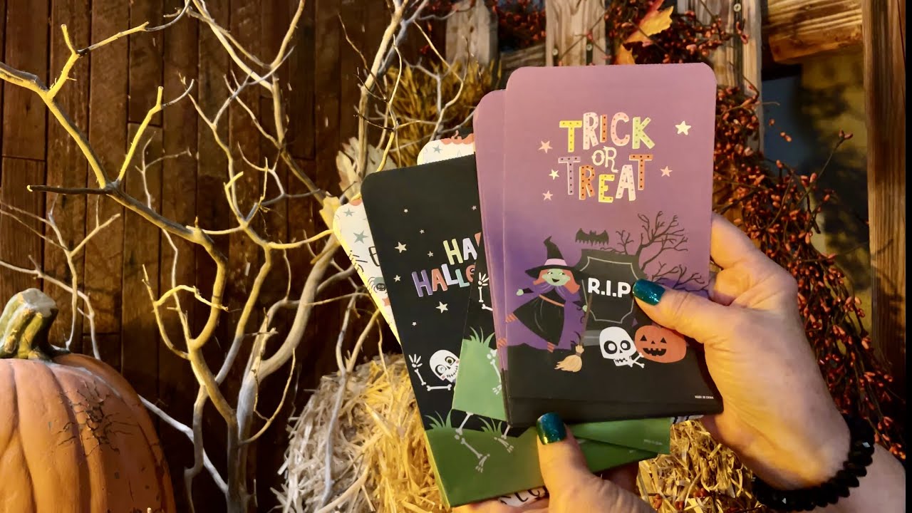 ASMR Halloween Candy treat bags! (Soft Spoken version) Crackling fire~night sounds~paper crinkles