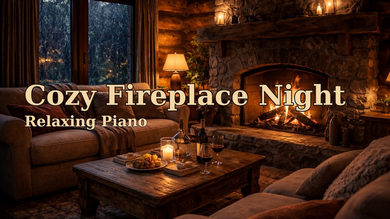 Cozy Fireplace Night 🔥 Rain Outside & Warm Cabin