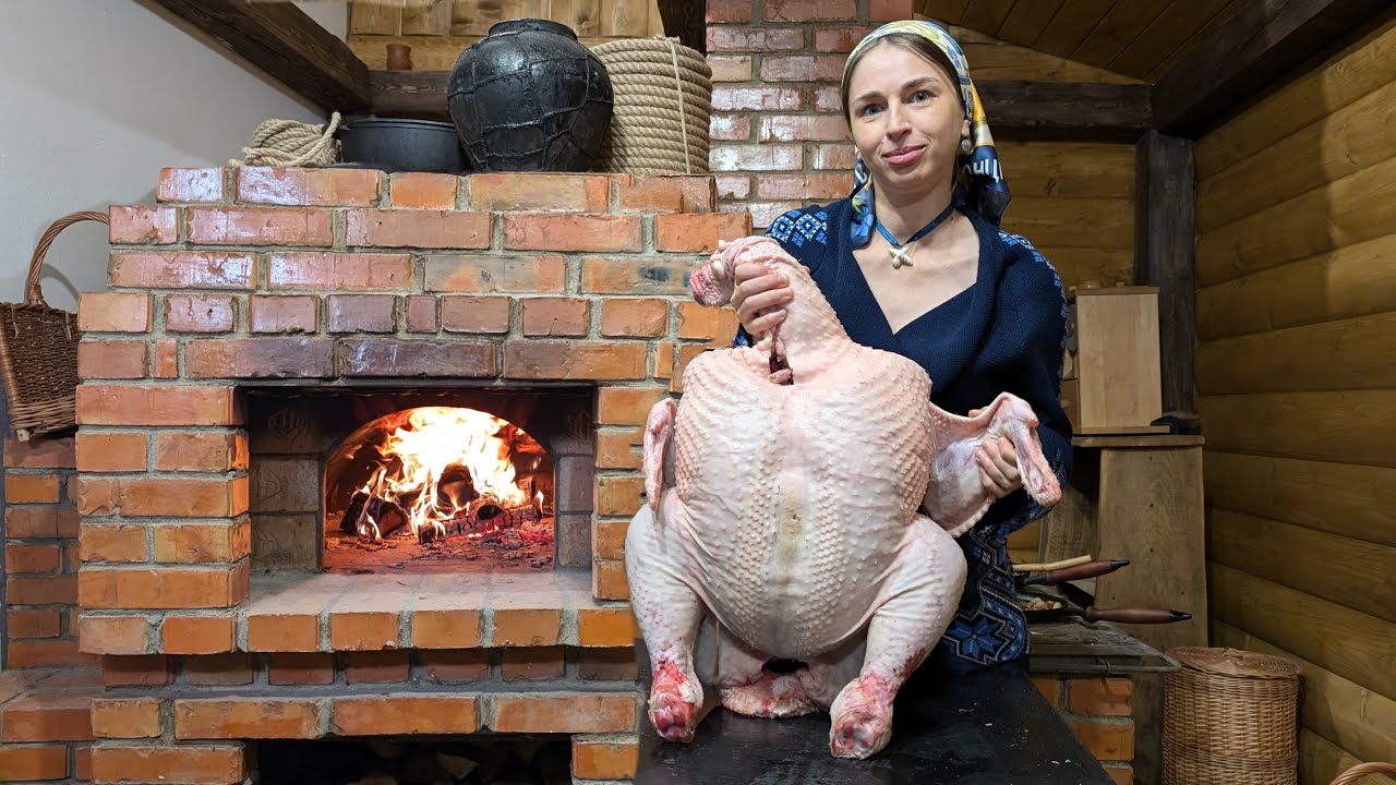 Будівництво сільської печі. Приготування 19 кг індички, фаршированої голубцями