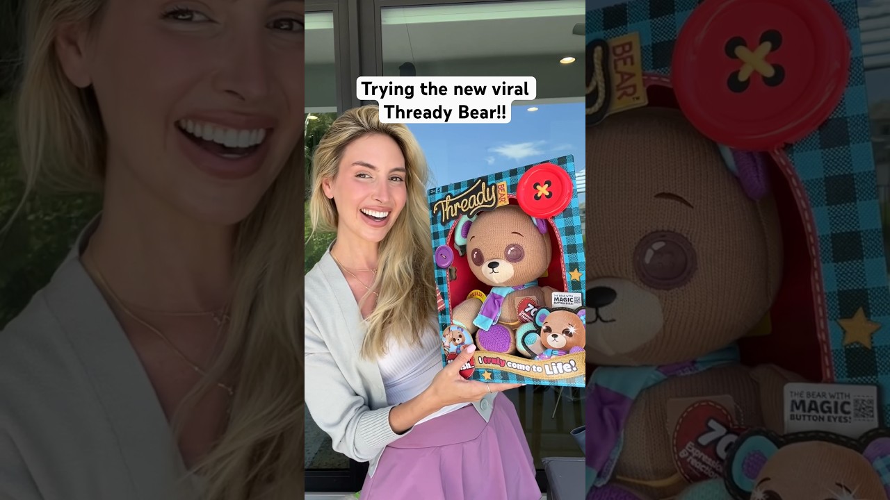 Trying the new viral thready bear!! Her reaction at the end&hellip;🥹
